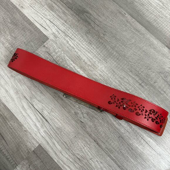 Guido Angeloni Red Leather Belt Statement Buckle Made in Italy Medium - Picture 10 of 10